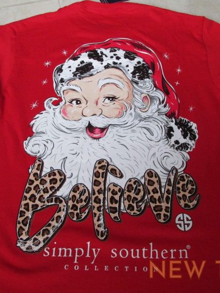 new simply southern ls christmas t shirt size s leopard believe santa trees 0.jpg