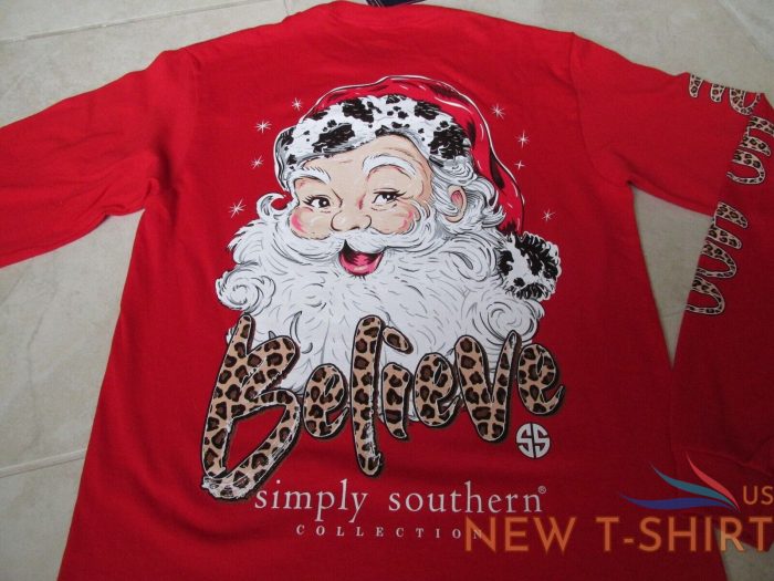 new simply southern ls christmas t shirt size s leopard believe santa trees 0.jpg