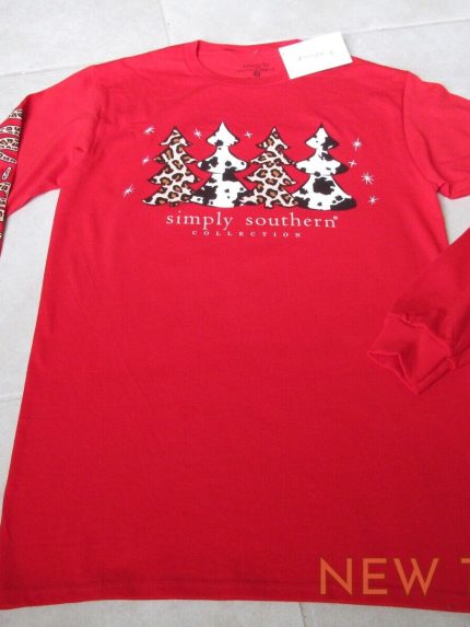 new simply southern ls christmas t shirt size s leopard believe santa trees 1.jpg