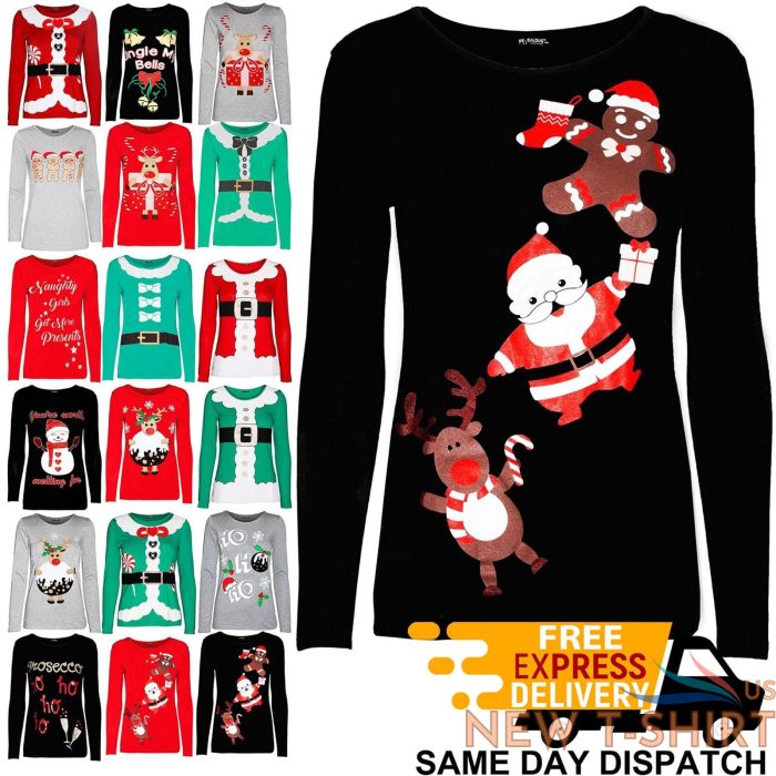 new womens christmas reindeer gingerbread santa ladies long sleeve t shirt top 0 2.jpg