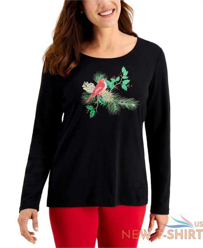 nwt karen scott embellished graphic print long sleeve christmas top 100106376ms 3.jpg