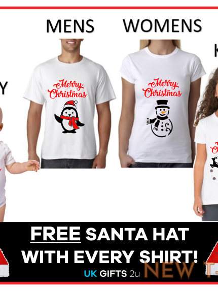 personalised christmas xmas t shirt free hat family set kids mens women children 0.png