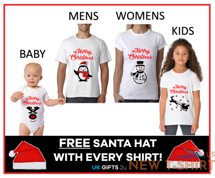 personalised christmas xmas t shirt free hat family set kids mens women children 0.png