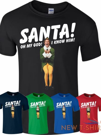 santa i know him t shirt funny buddy the elf christmas kids mens gift top 0.jpg