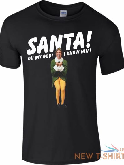 santa i know him t shirt funny buddy the elf christmas kids mens gift top 1.jpg