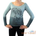 two toned blue floral skull shirt long sleeve boat neckline top fair trade 0.jpg