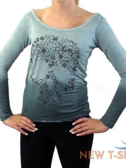 two toned blue floral skull shirt long sleeve boat neckline top fair trade 0.jpg