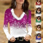 women s christmas printed t shirt faux fur v neck long sleeve slim fit blouse 1.jpg