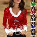 women s christmas printed t shirt faux fur v neck long sleeve slim fit blouse 5.jpg