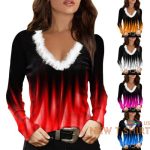 women s christmas printed t shirt faux fur v neck long sleeve slim fit blouse 7.jpg