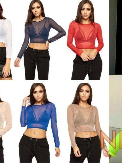 women s ladies sleeve vest neck crop long round t shirt stretch tops sleeveless 0.jpg