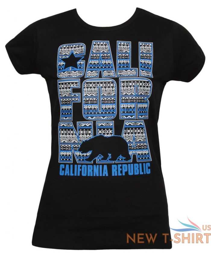 womens california republic blue tribal pattern black t shirt 2.jpg