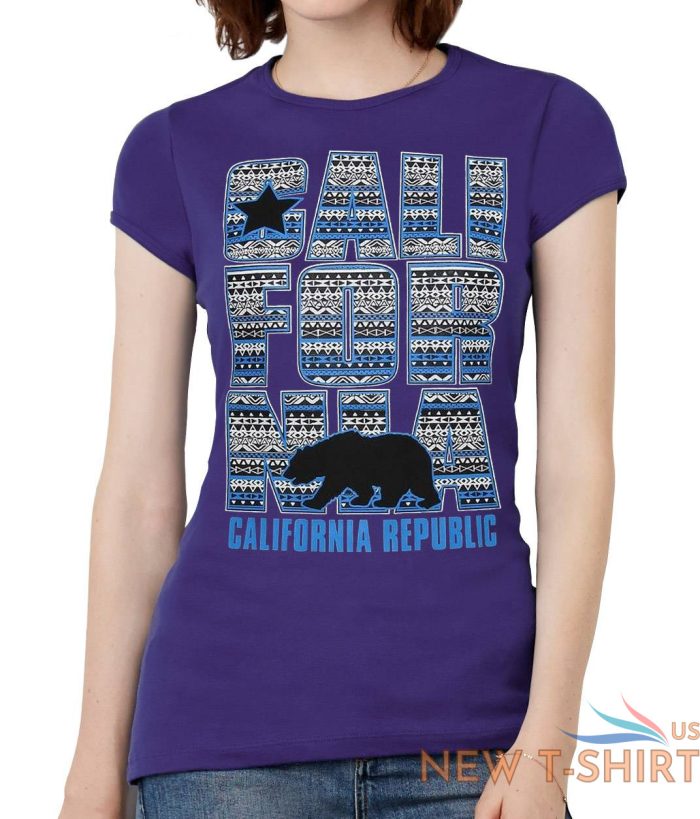 womens california republic blue tribal pattern black t shirt 3.jpg