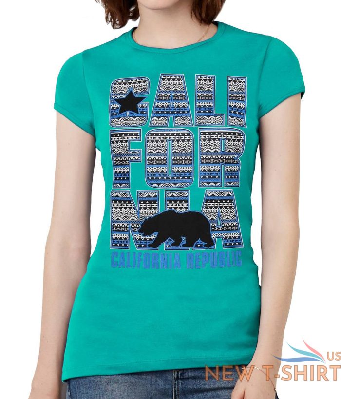 womens california republic blue tribal pattern black t shirt 4.jpg