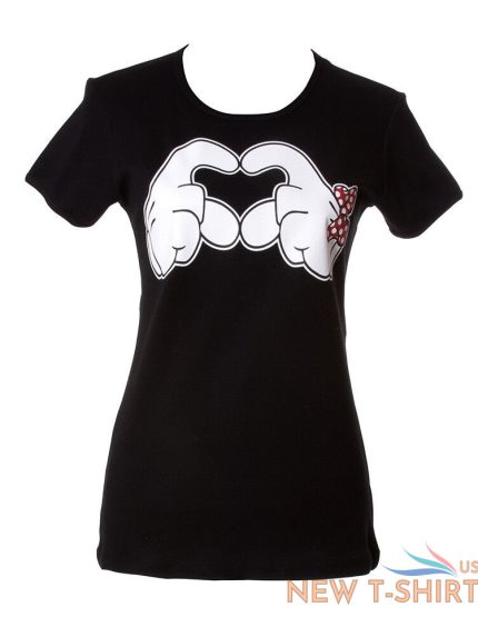 womens heart hand symble black short sleeve t shirt 0.jpg