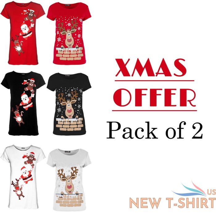 womens ladies christmas printed cap sleeve xmas basic casual t shirt top 2 combo 0.jpg