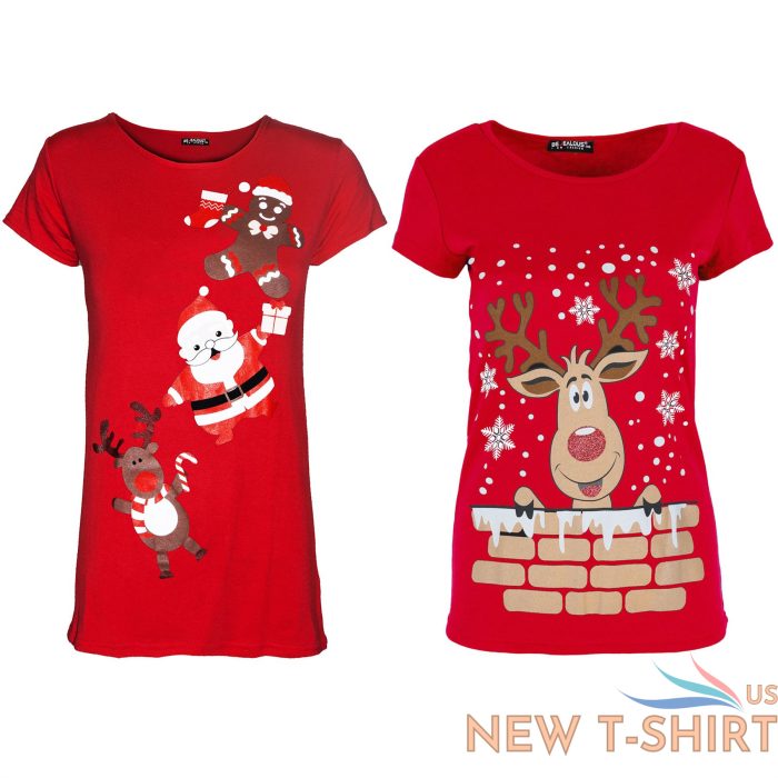 womens ladies christmas printed cap sleeve xmas basic casual t shirt top 2 combo 2.jpg