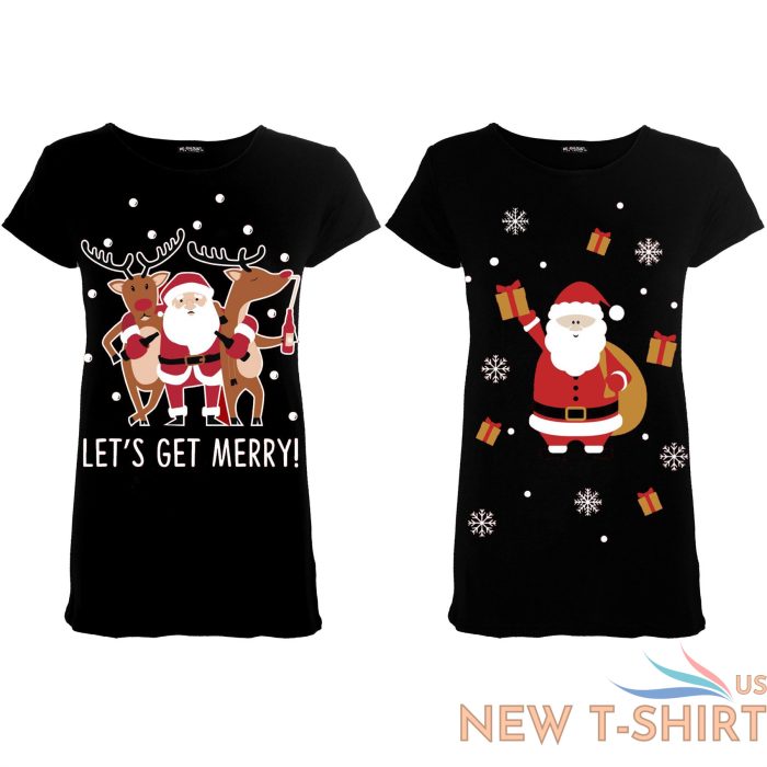 womens ladies christmas printed cap sleeve xmas basic casual t shirt top 2 combo 4.jpg