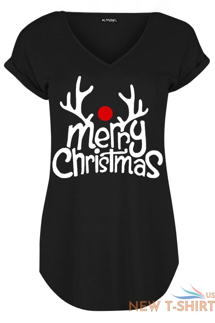 womens ladies xmas curved hem turn up cap sleeve christmas v neck basic t shirt 1 2.jpg