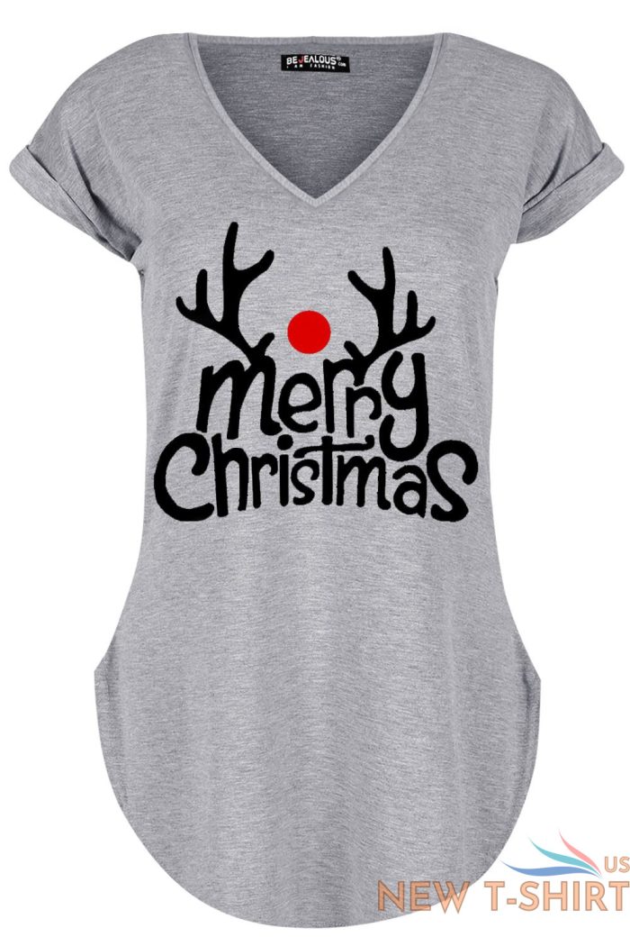 womens ladies xmas curved hem turn up cap sleeve christmas v neck basic t shirt 2 2.jpg