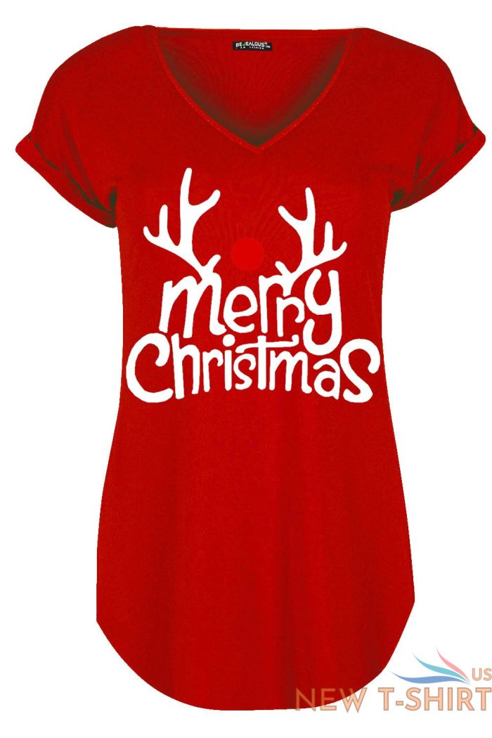 womens ladies xmas curved hem turn up cap sleeve christmas v neck basic t shirt 3 2.jpg